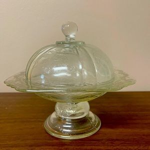 Vintage Covered Butter Cheese Dish Madrid Pattern depression glass